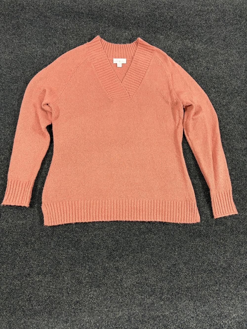 Belle By Kim Gravel Sweater Womens S Pink V Neck Long Sleeve Knit Pullover Top